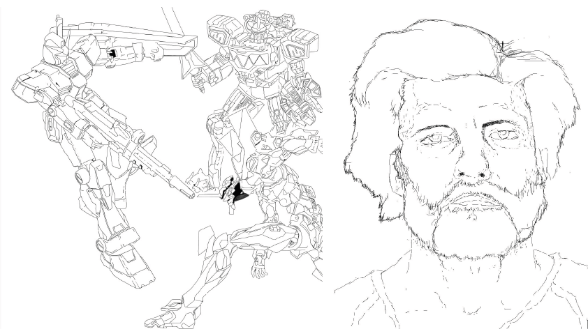 Dibujos de un tipo y unos robots X PRENSUTI